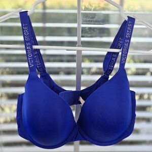 Victoria's Secret 34D Royal Blue T-Shirt Demi Bra with Logo Shine Straps